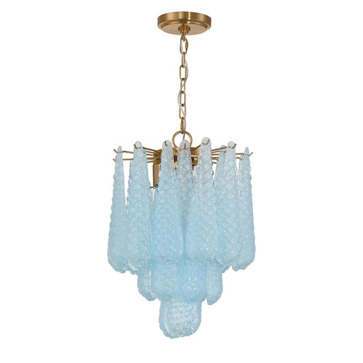 Crystorama Ollie 4 Light Pendant, Aged Brass/Sand Glass Blue