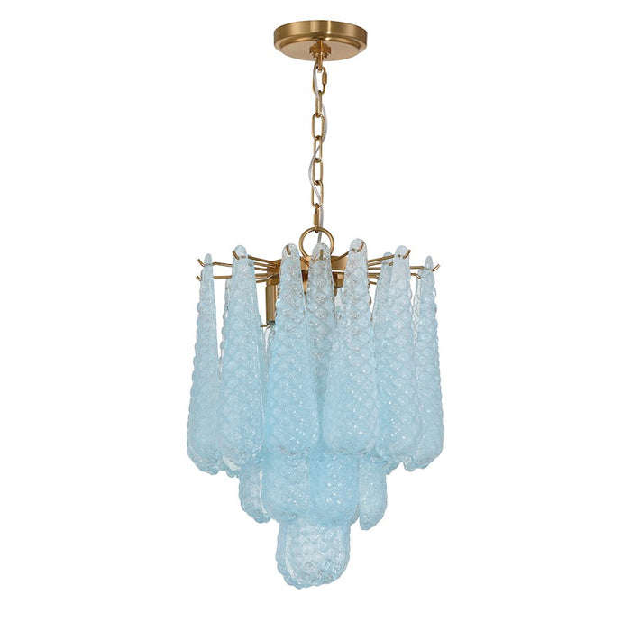 Crystorama Ollie 4 Light Pendant, Aged Brass/Sand Glass Blue
