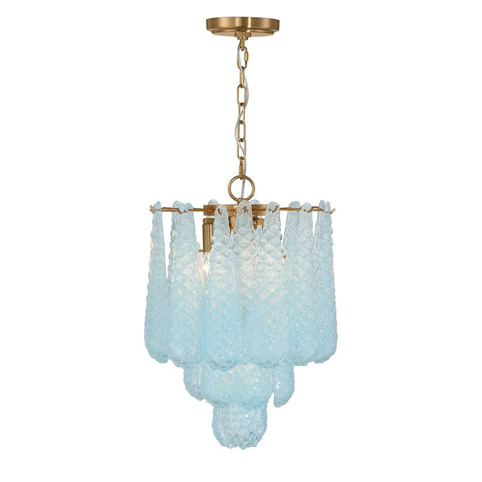 Crystorama Ollie 4 Light Pendant, Aged Brass/Sand Glass Blue