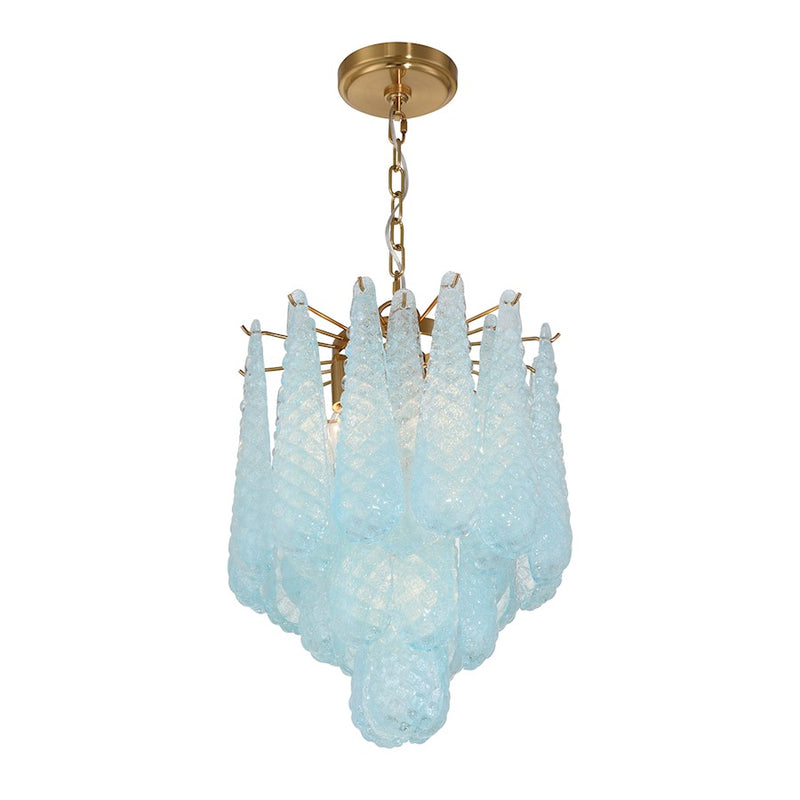Crystorama Ollie 4 Light Pendant, Aged Brass/Sand Glass Blue