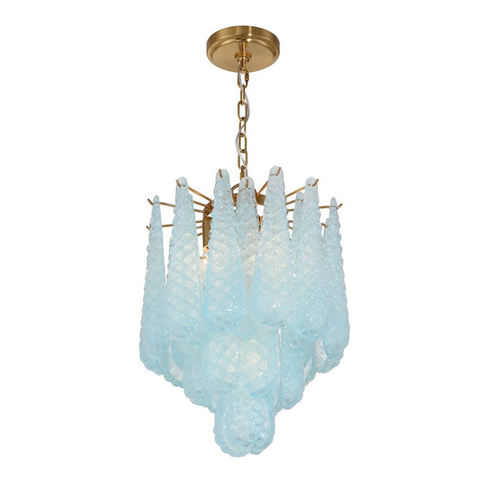Crystorama Ollie 4 Light Pendant, Aged Brass/Sand Glass Blue
