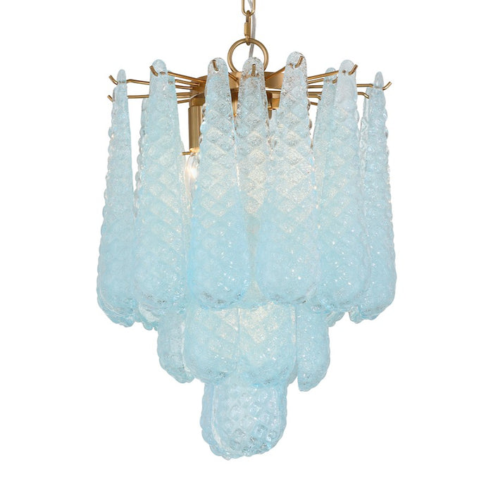 Crystorama Ollie 4 Light Pendant, Aged Brass/Sand Glass Blue