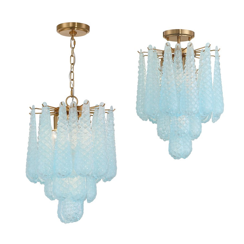 Crystorama Ollie 4 Light Pendant, Aged Brass/Sand Glass Blue