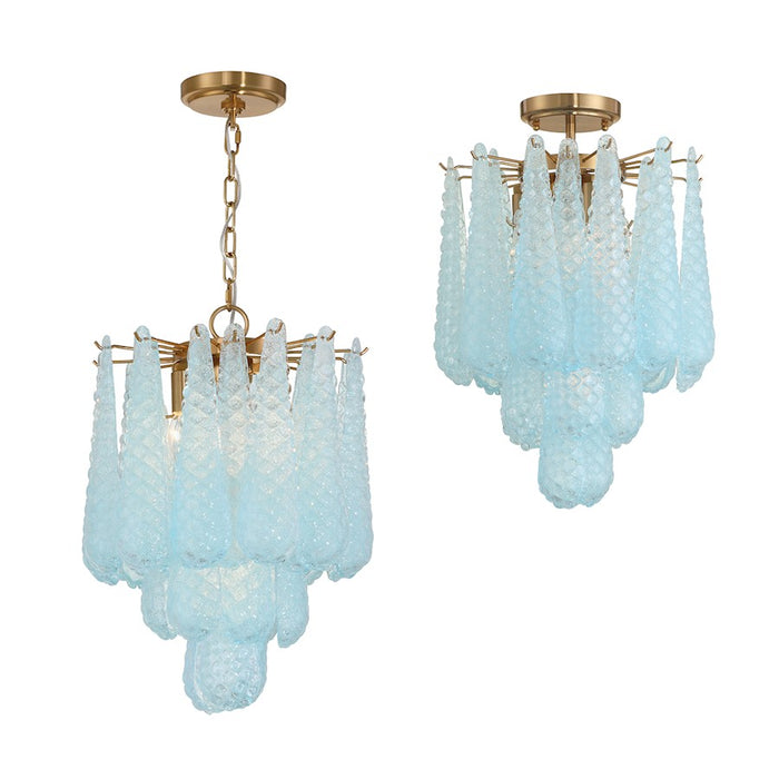 Crystorama Ollie 4 Light Pendant, Aged Brass/Sand Glass Blue