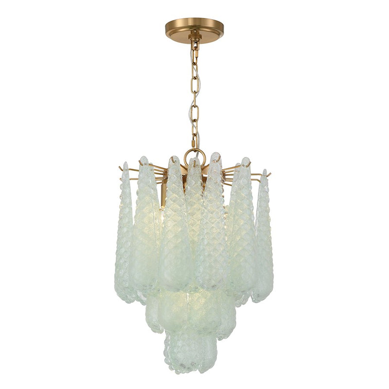 Crystorama Ollie 4 Light Pendant, Aged Brass/Sand Glass Green