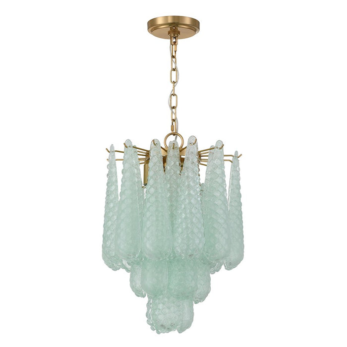 Crystorama Ollie 4 Light Pendant, Aged Brass/Sand Glass Green