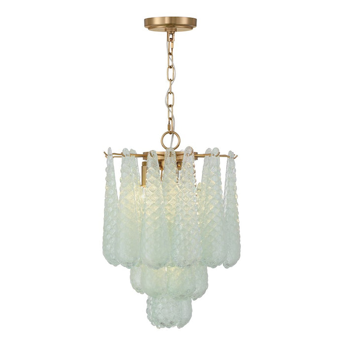 Crystorama Ollie 4 Light Pendant, Aged Brass/Sand Glass Green