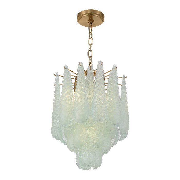 Crystorama Ollie 4 Light Pendant, Aged Brass/Sand Glass Green