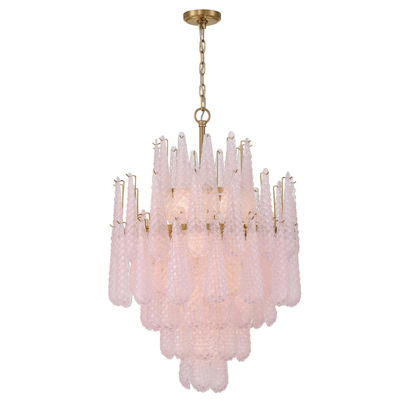 Crystorama Ollie 16 Light Chandelier, Brass/Sand Glass Blush