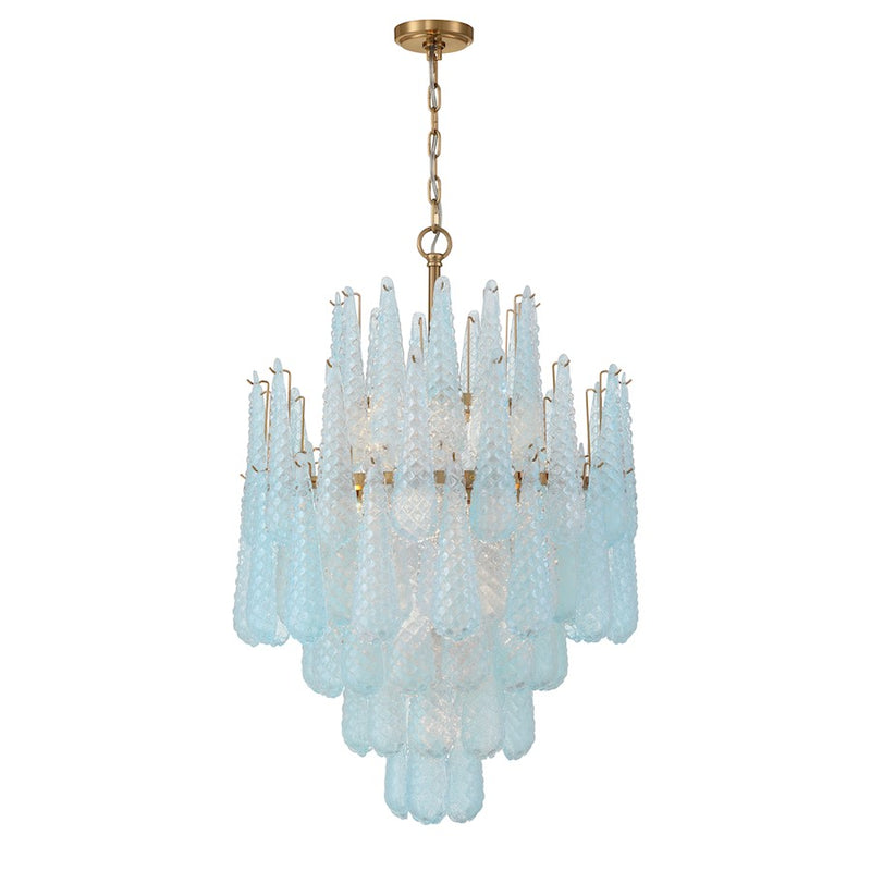 Crystorama Ollie 16 Light Chandelier, Brass/Sand Glass Blue