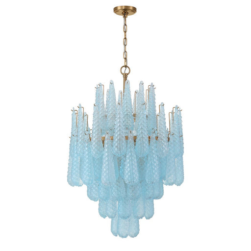 Crystorama Ollie 16 Light Chandelier, Brass/Sand Glass Blue