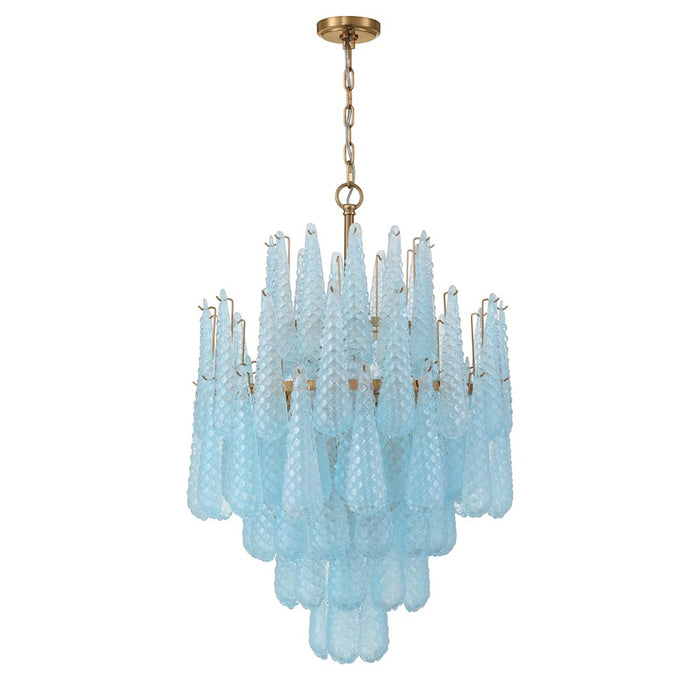 Crystorama Ollie 16 Light Chandelier, Brass/Sand Glass Blue