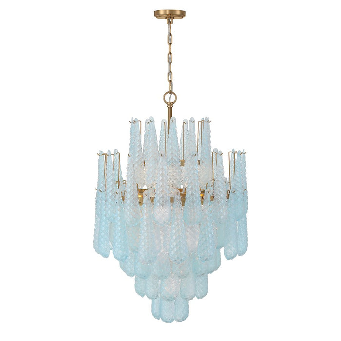 Crystorama Ollie 16 Light Chandelier, Brass/Sand Glass Blue