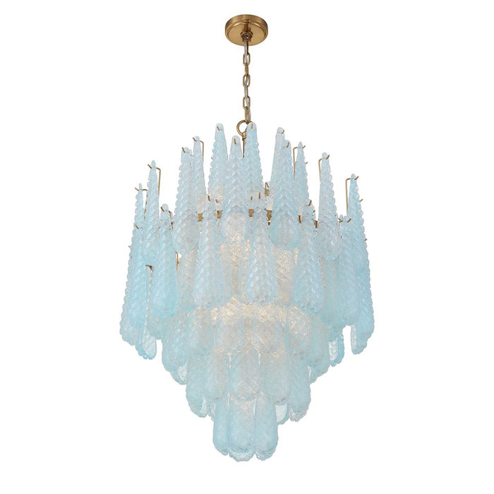 Crystorama Ollie 16 Light Chandelier, Brass/Sand Glass Blue