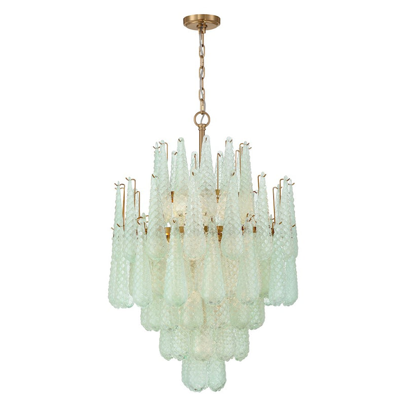 Crystorama Ollie 16 Light Chandelier, Brass/Sand Glass Green
