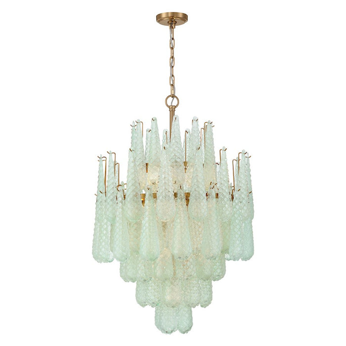 Crystorama Ollie 16 Light Chandelier, Brass/Sand Glass Green - OLL-6006-AG-GR