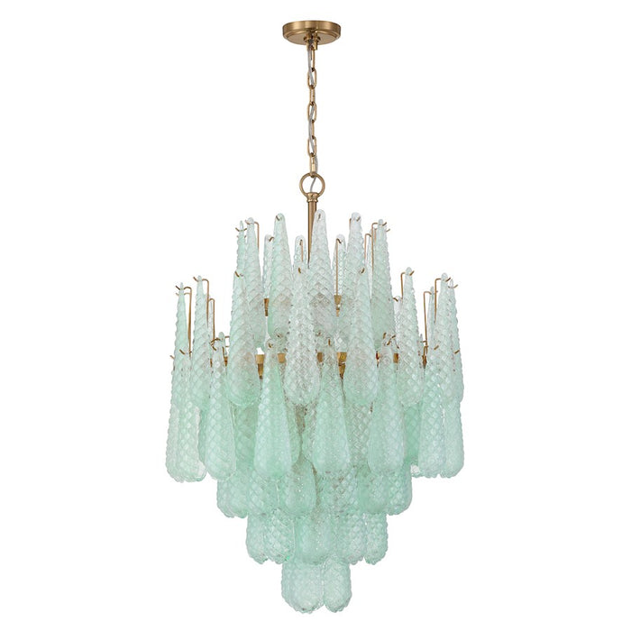 Crystorama Ollie 16 Light Chandelier, Brass/Sand Glass Green