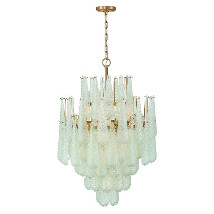 Crystorama Ollie 16 Light Chandelier, Brass/Sand Glass Green