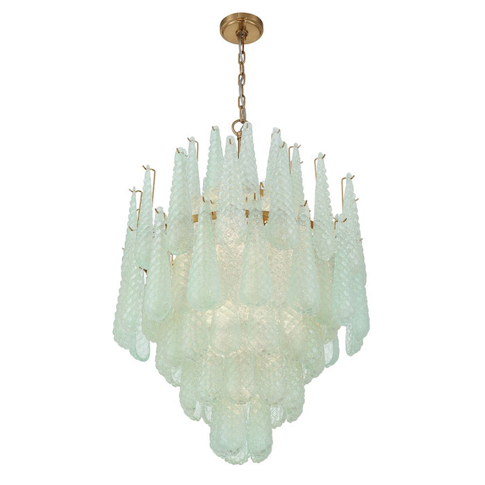 Crystorama Ollie 16 Light Chandelier, Brass/Sand Glass Green