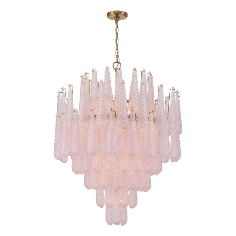 Crystorama Ollie 21 Light Chandelier, Brass/Sand Glass Blush