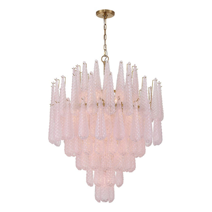 Crystorama Ollie 21 Light Chandelier, Brass/Sand Glass Blush - OLL-6008-AG-BH