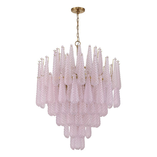 Crystorama Ollie 21 Light Chandelier, Brass/Sand Glass Blush