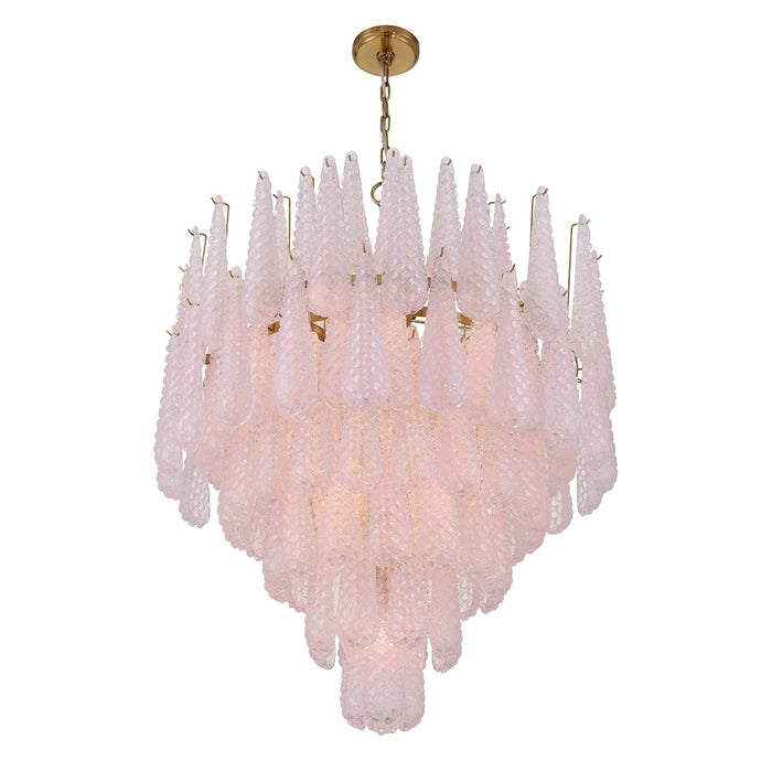 Crystorama Ollie 21 Light Chandelier, Brass/Sand Glass Blush