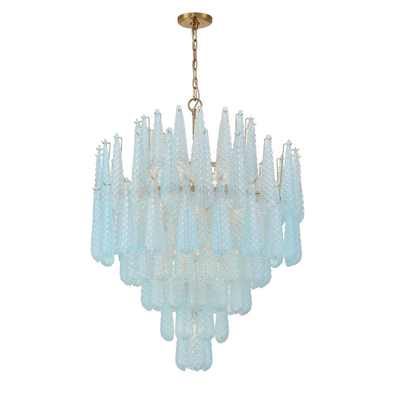 Crystorama Ollie 21 Light Chandelier, Brass/Sand Glass Blue