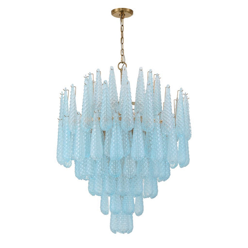 Crystorama Ollie 21 Light Chandelier, Brass/Sand Glass Blue