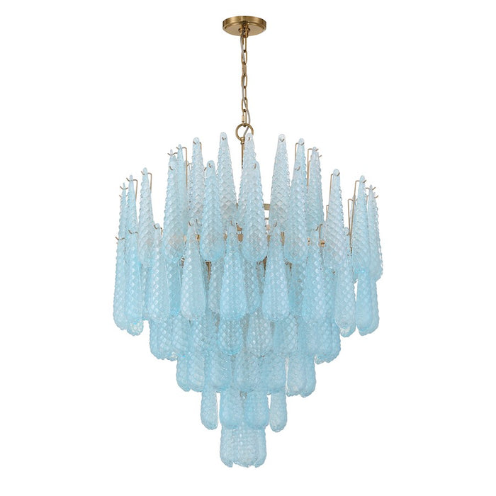Crystorama Ollie 21 Light Chandelier, Brass/Sand Glass Blue