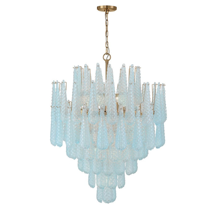 Crystorama Ollie 21 Light Chandelier, Brass/Sand Glass Blue