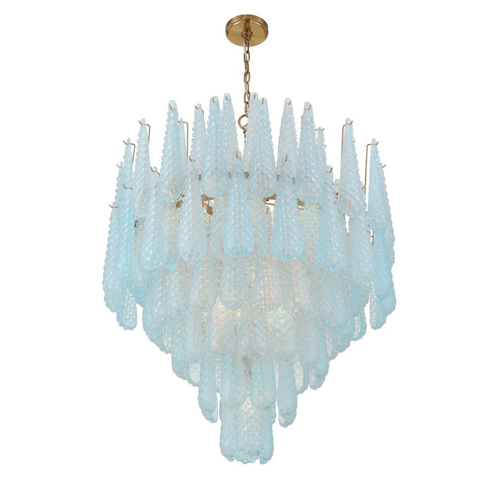 Crystorama Ollie 21 Light Chandelier, Brass/Sand Glass Blue