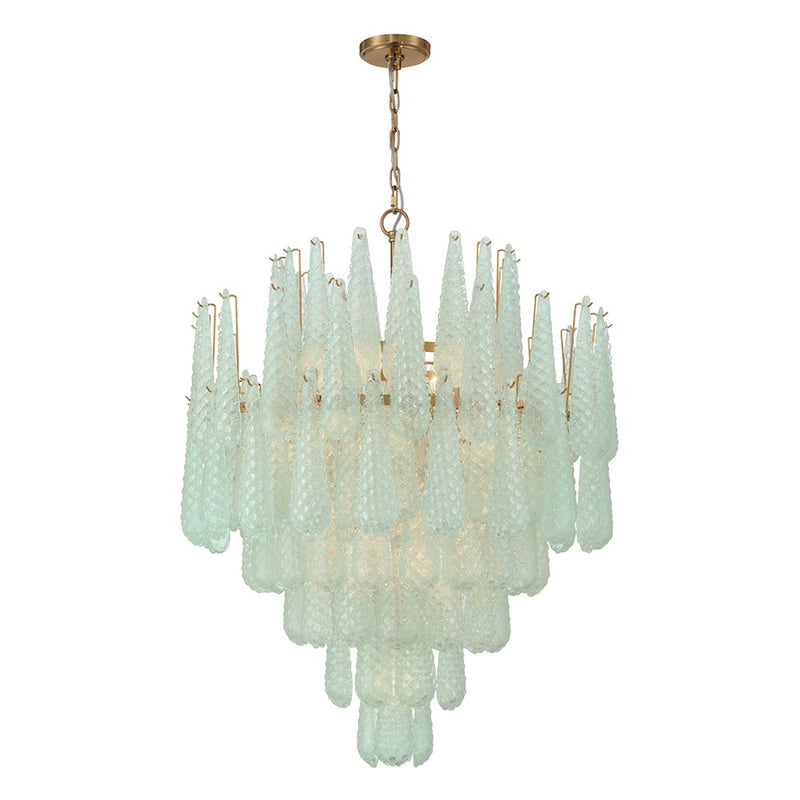 Crystorama Ollie 21 Light Chandelier, Brass/Sand Glass Green