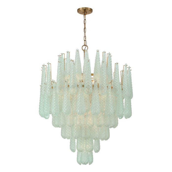 Crystorama Ollie 21 Light Chandelier, Brass/Sand Glass Green - OLL-6008-AG-GR