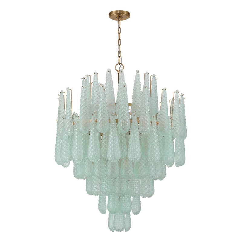 Crystorama Ollie 21 Light Chandelier, Brass/Sand Glass Green