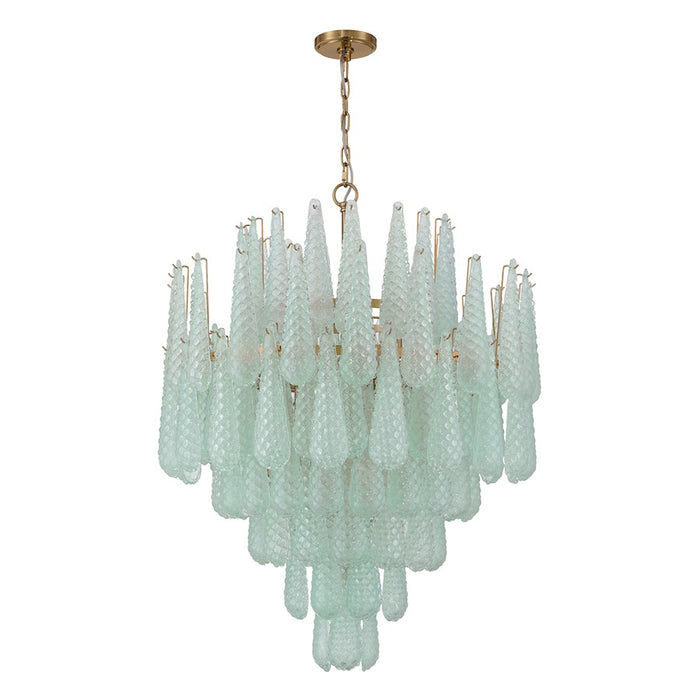 Crystorama Ollie 21 Light Chandelier, Brass/Sand Glass Green