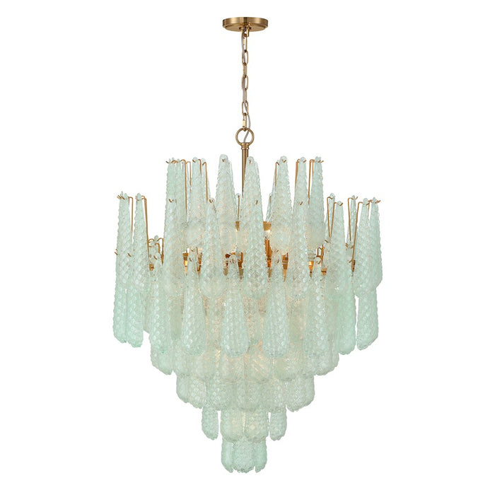 Crystorama Ollie 21 Light Chandelier, Brass/Sand Glass Green