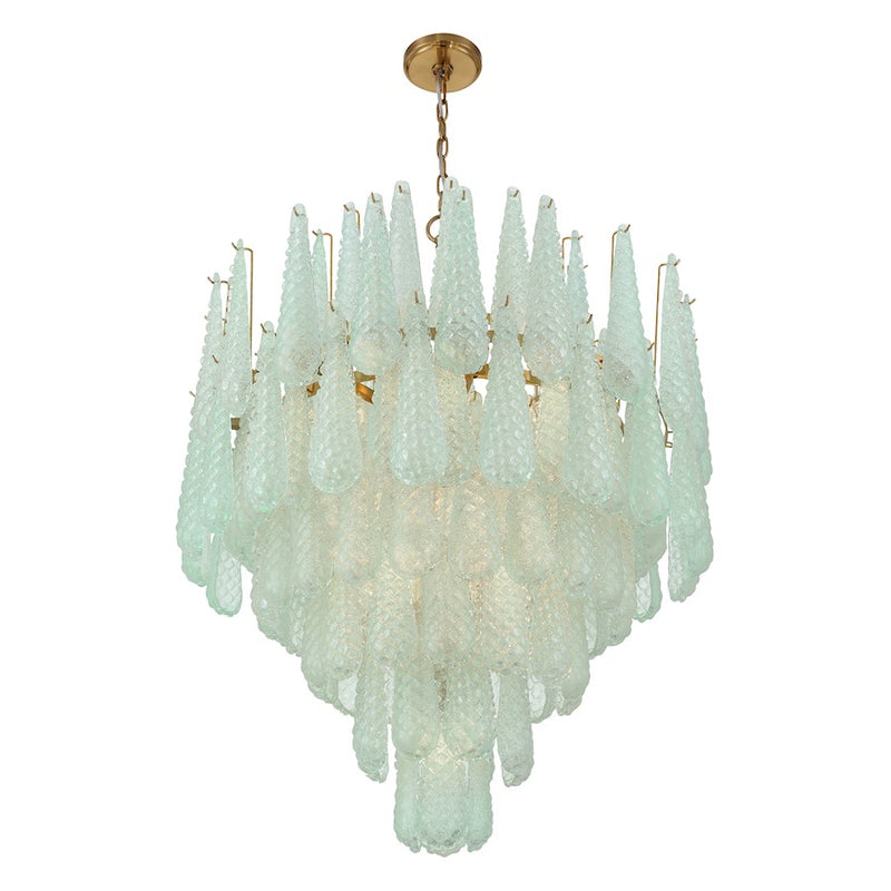 Crystorama Ollie 21 Light Chandelier, Brass/Sand Glass Green