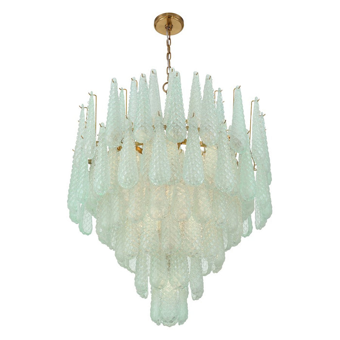 Crystorama Ollie 21 Light Chandelier, Brass/Sand Glass Green
