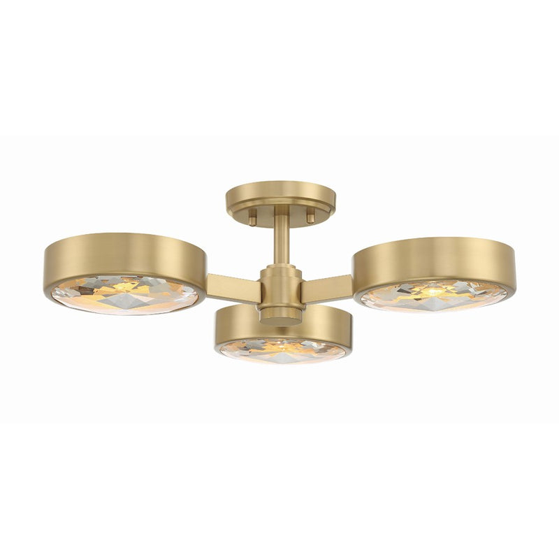 Crystorama Orson 3 Light Semi Flush Mount, Modern Gold/Clear
