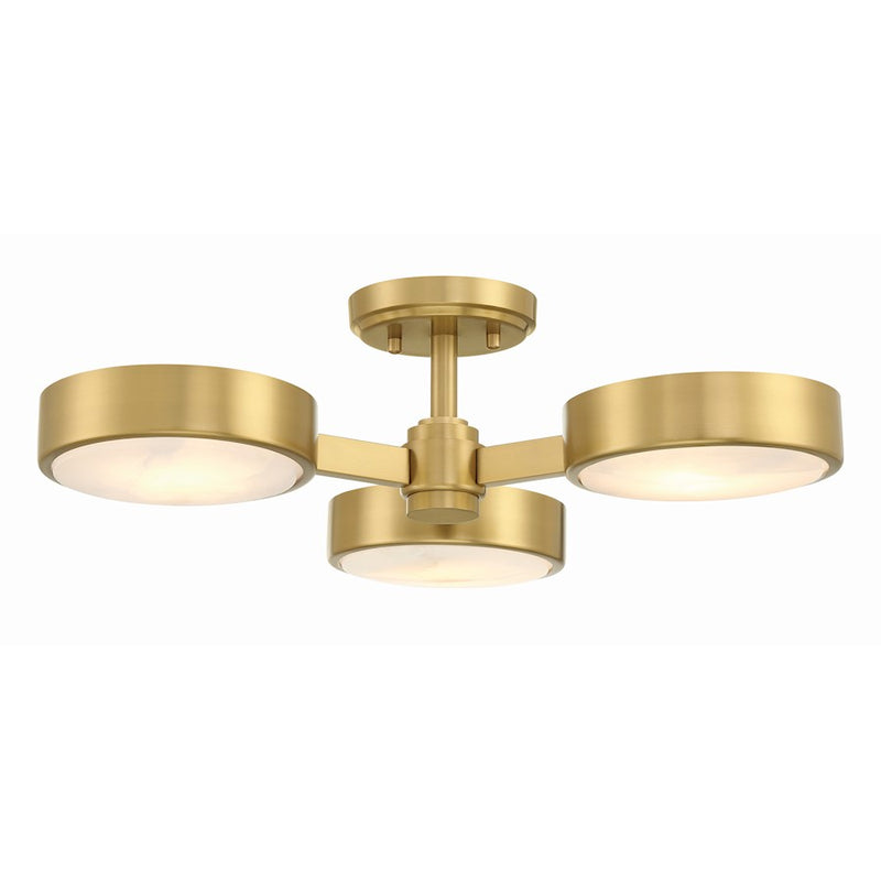 Crystorama Orson 3 Light Semi Flush Mount, Modern Gold/Stone
