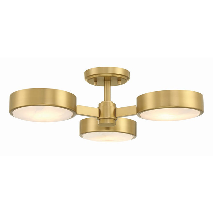 Crystorama Orson 3 Light Semi Flush Mount, Modern Gold/Stone