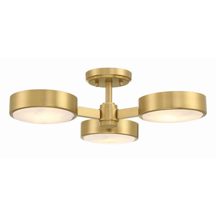 Crystorama Orson 3 Light Semi Flush Mount, Modern Gold/Stone