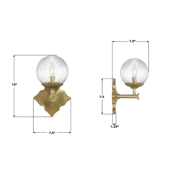 Crystorama Orly 1 Light 7.5" Sconce, Aged Brass/Clear