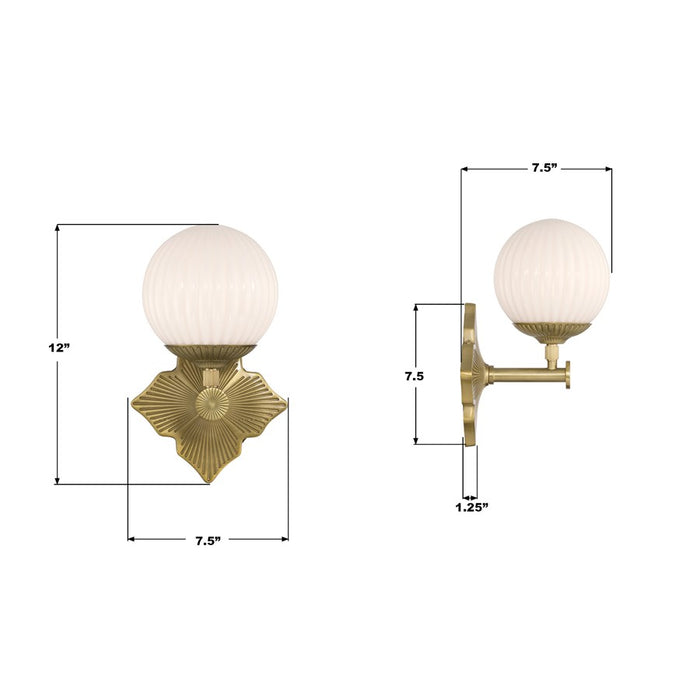 Crystorama Orly 1 Light 7.5" Sconce, Aged Brass/White