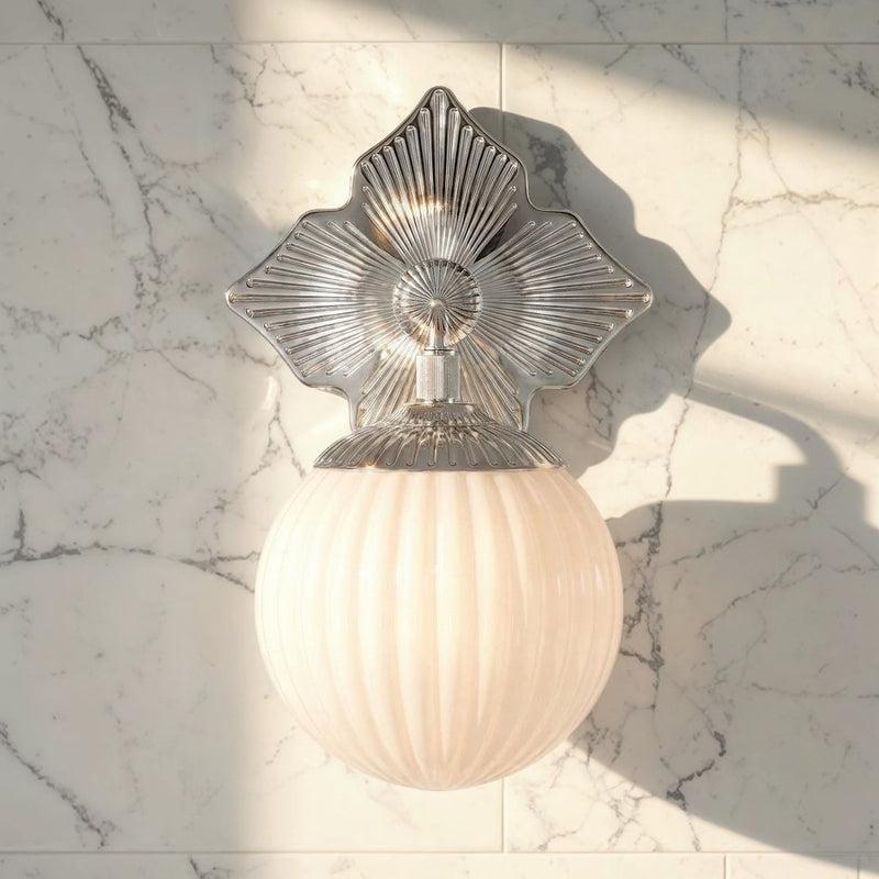 Crystorama Orly 1 Light 7.5" Sconce, Polished Nickel/White