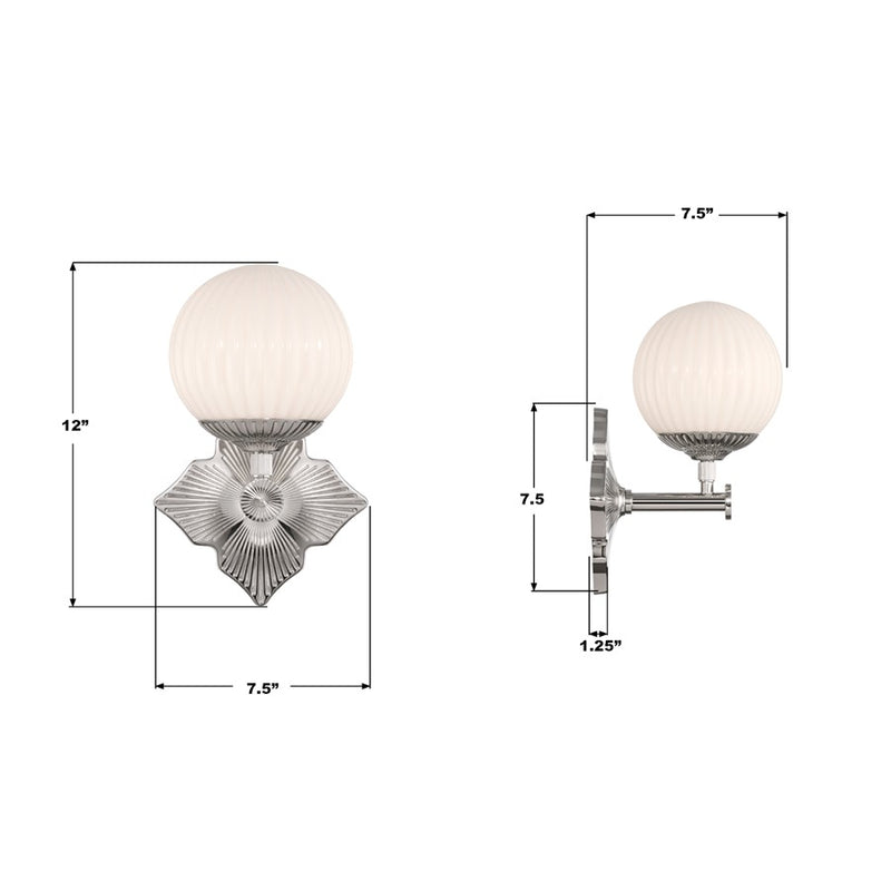 Crystorama Orly 1 Light 7.5" Sconce, Polished Nickel/White