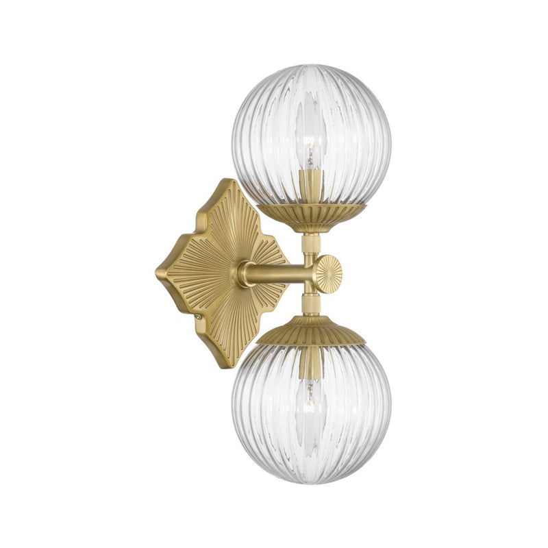 Crystorama Orly 2 Light 7.5" Sconce, Aged Brass/Clear