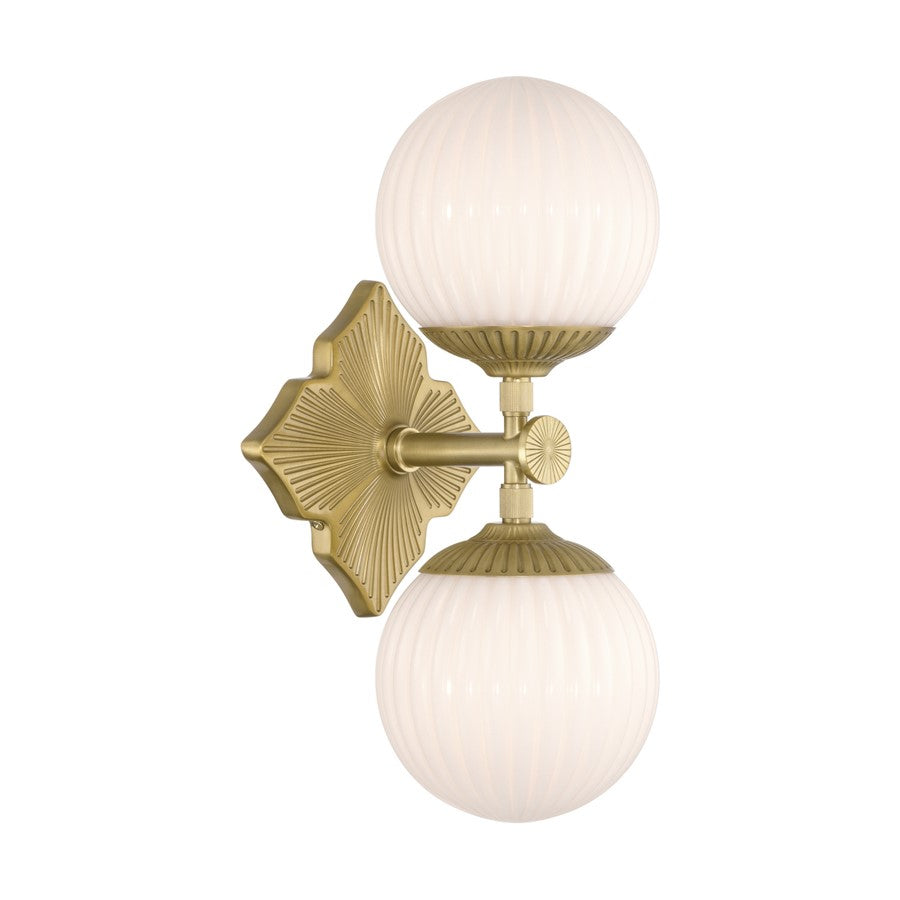 Crystorama Orly 2 Light 7.5" Sconce, Aged Brass/White - ORY-1002-AG-WH