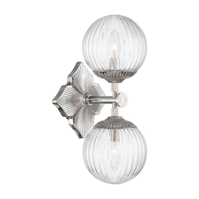Crystorama Orly 2 Light 7.5" Sconce, Polished Nickel/Clear